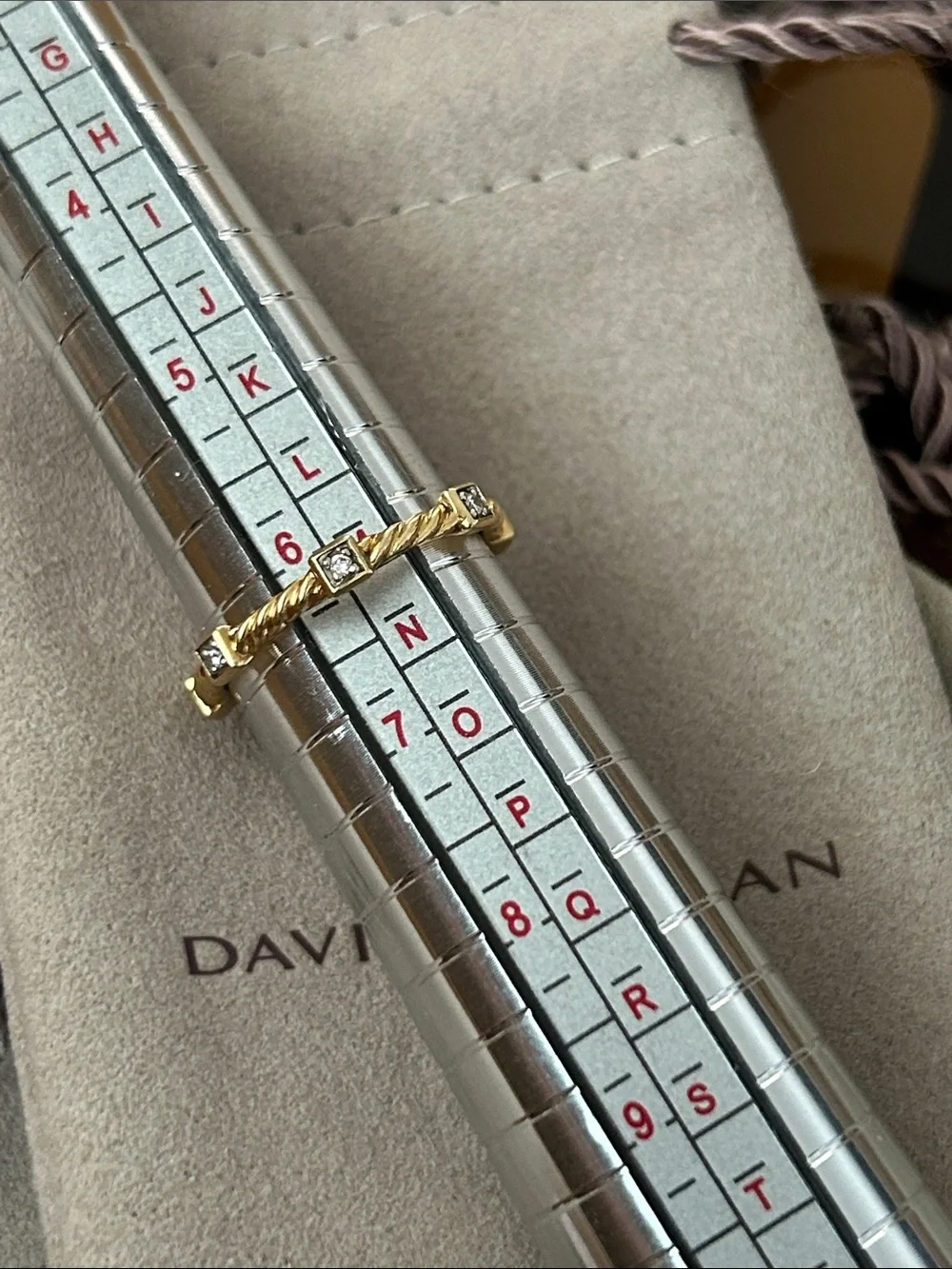 David Yurman Yellow Gold Rope Ring with Diamond Accents